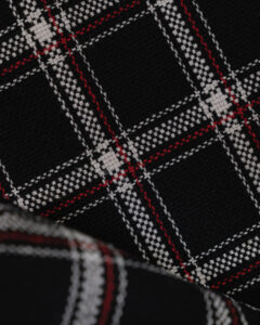 Tartan black with red & white stripes fabric for your Porsche.