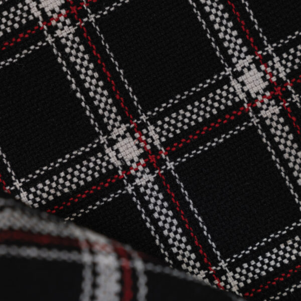 Tartan black with red & white stripes fabric for your Porsche.