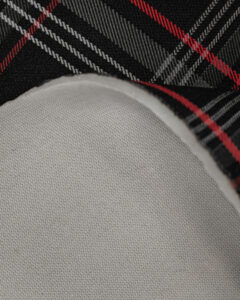 Tartan black, gray with red stripes fabric. Originally used in the Volkswagen Golf MK7 models like GTI, GTE and GTD.
