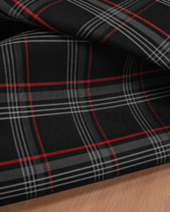 Tartan black, gray with red stripes fabric. Originally used in the Volkswagen Golf MK7 models like GTI, GTE and GTD.