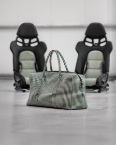 Hantritt fabric and leather bag weekender custom made.