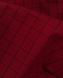 Red with black square stripes fabric.